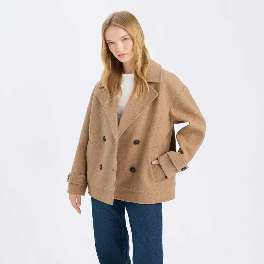 Defacto Regular Fit Jacket Lapel Pocket Lined Short Stamp Coat