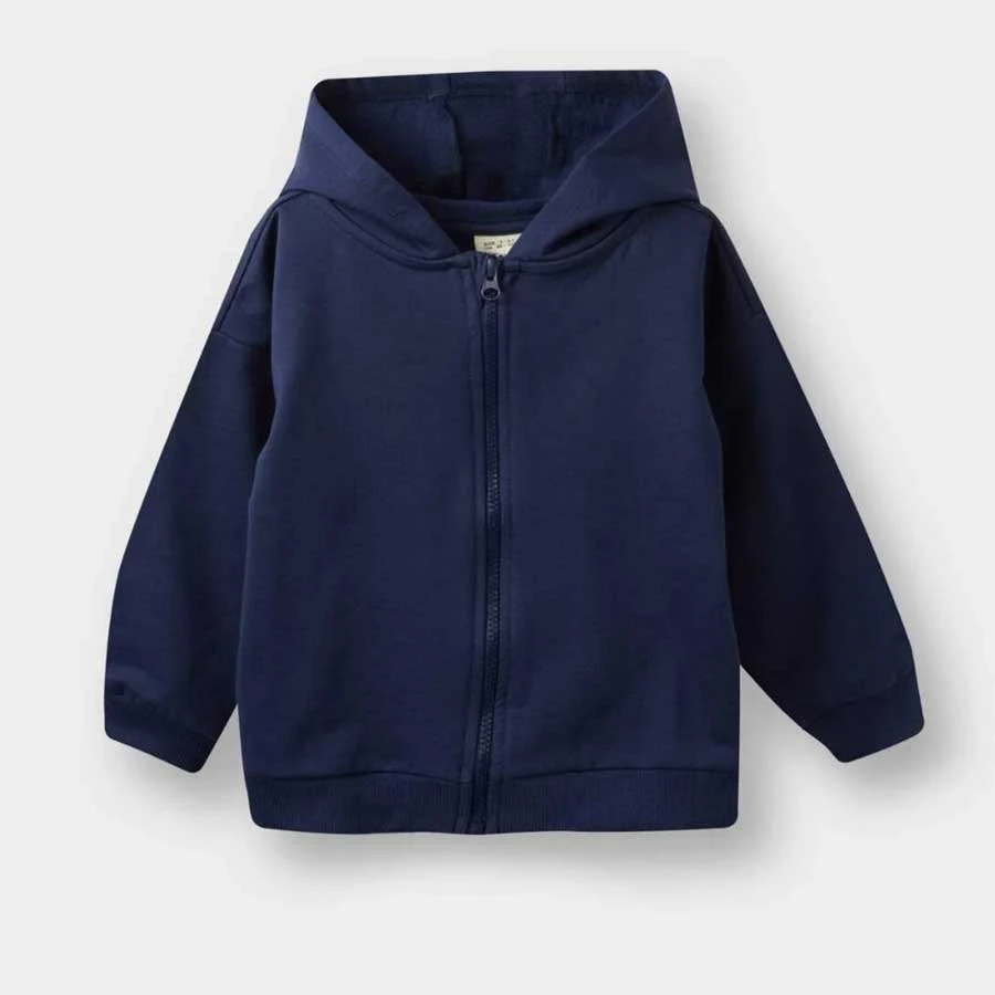 Defacto – Baby Boy Hooded Basic Plain Soft Inside Furry Zippered Sweatshirt