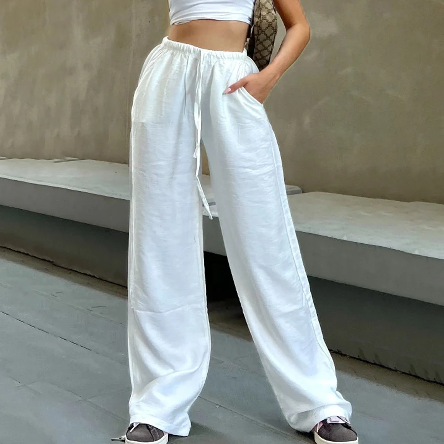 la & vetta White Linen-Blend Wide-Leg Pants