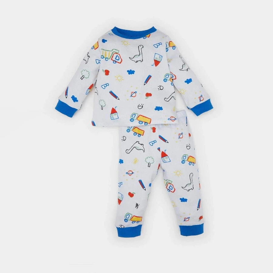 Defacto Dinosaur Printed 2-Piece Long Sleeve Pajamas Set for Baby Boy