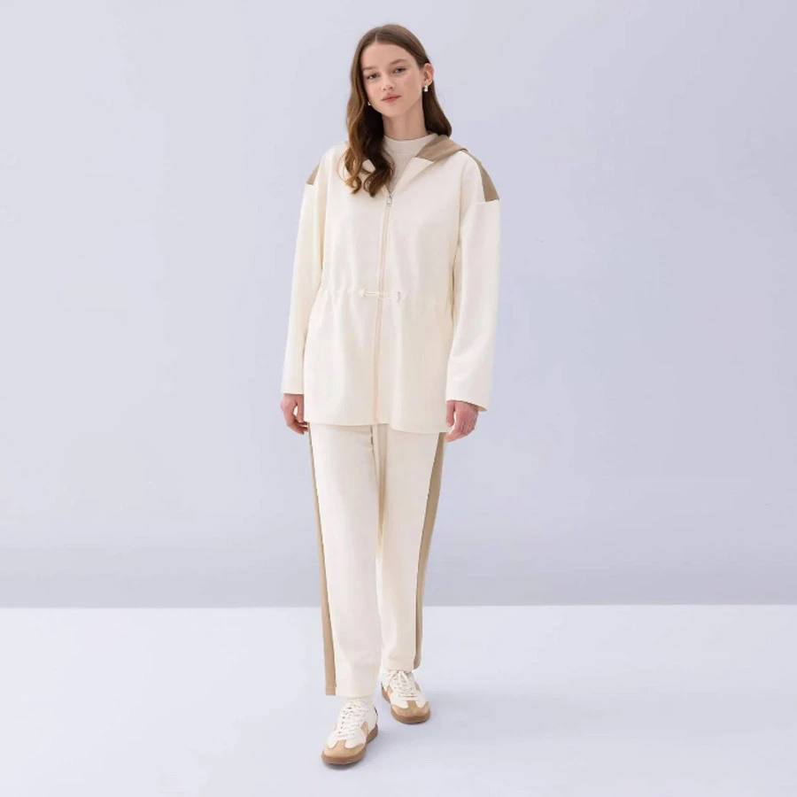 Defacto Comfortable Cut Hooded and Drawstring Waist Zippered Sweatshirt