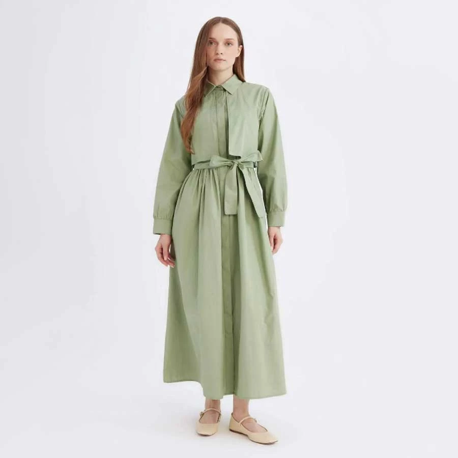 Defacto Shirt Collar Belt Button Long Sleeve Poplin Midi Dress