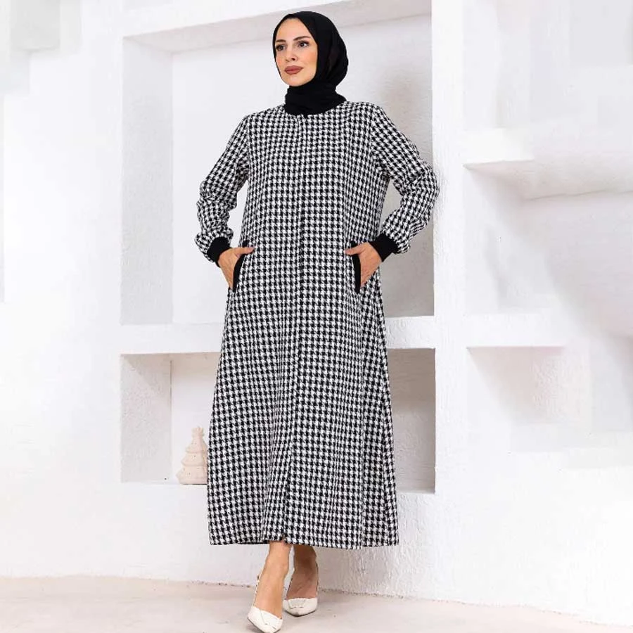 OKTAYUSTA COLLECTION Houndstooth Patterned Winter Abaya