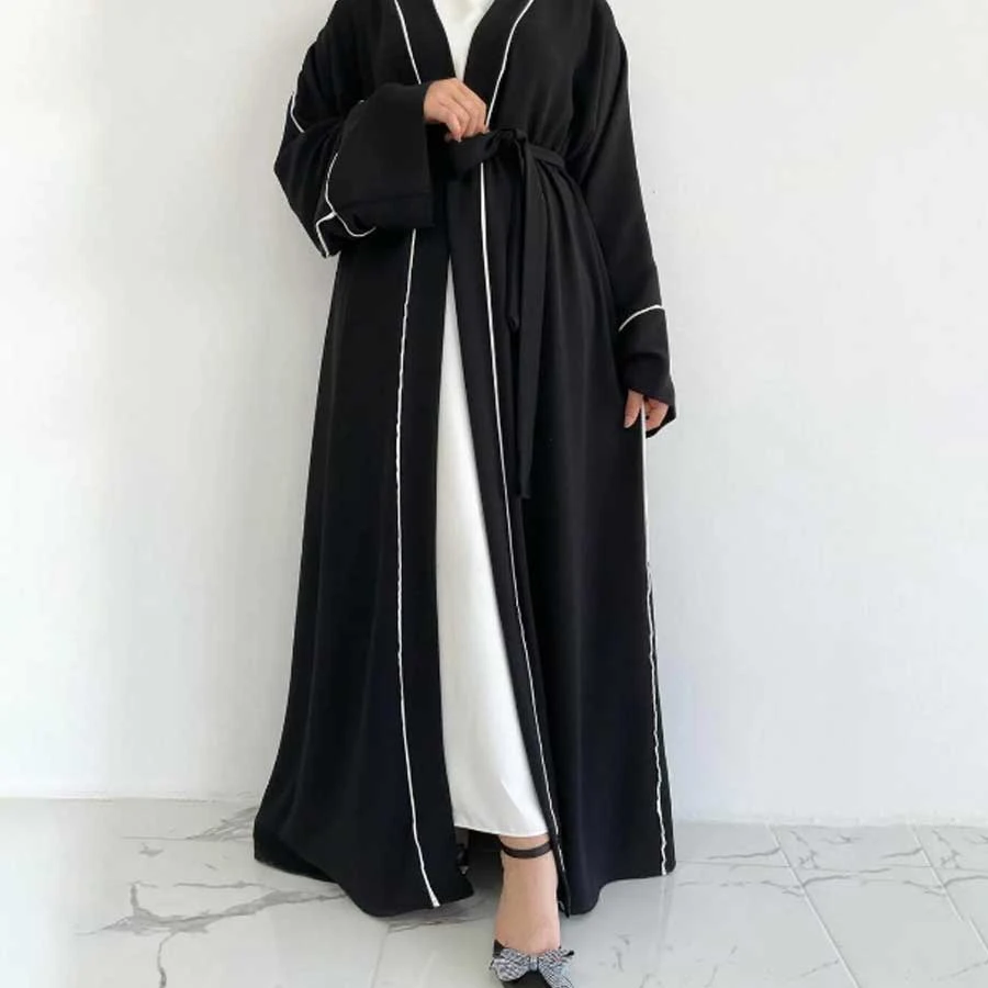MELEK ARAZ Black Side Piping Abaya