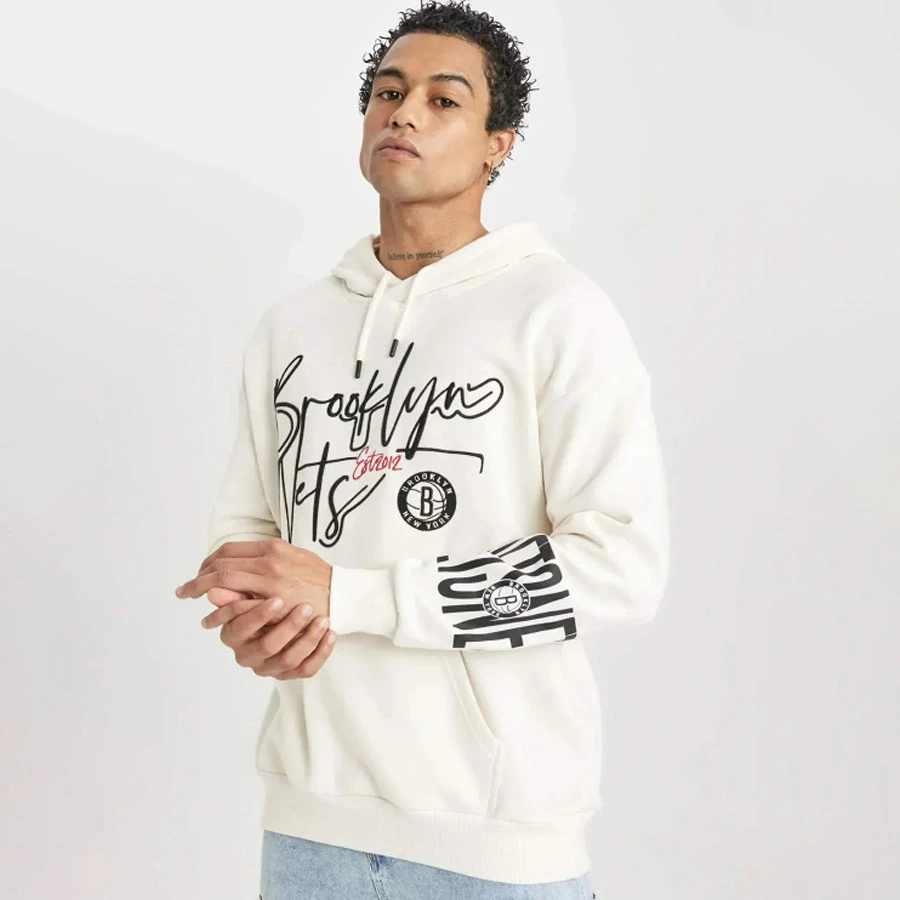 Defacto Defactofit NBA Brooklyn Nets Oversize Wide Fit Hooded Pocket Thick Sweatshirt