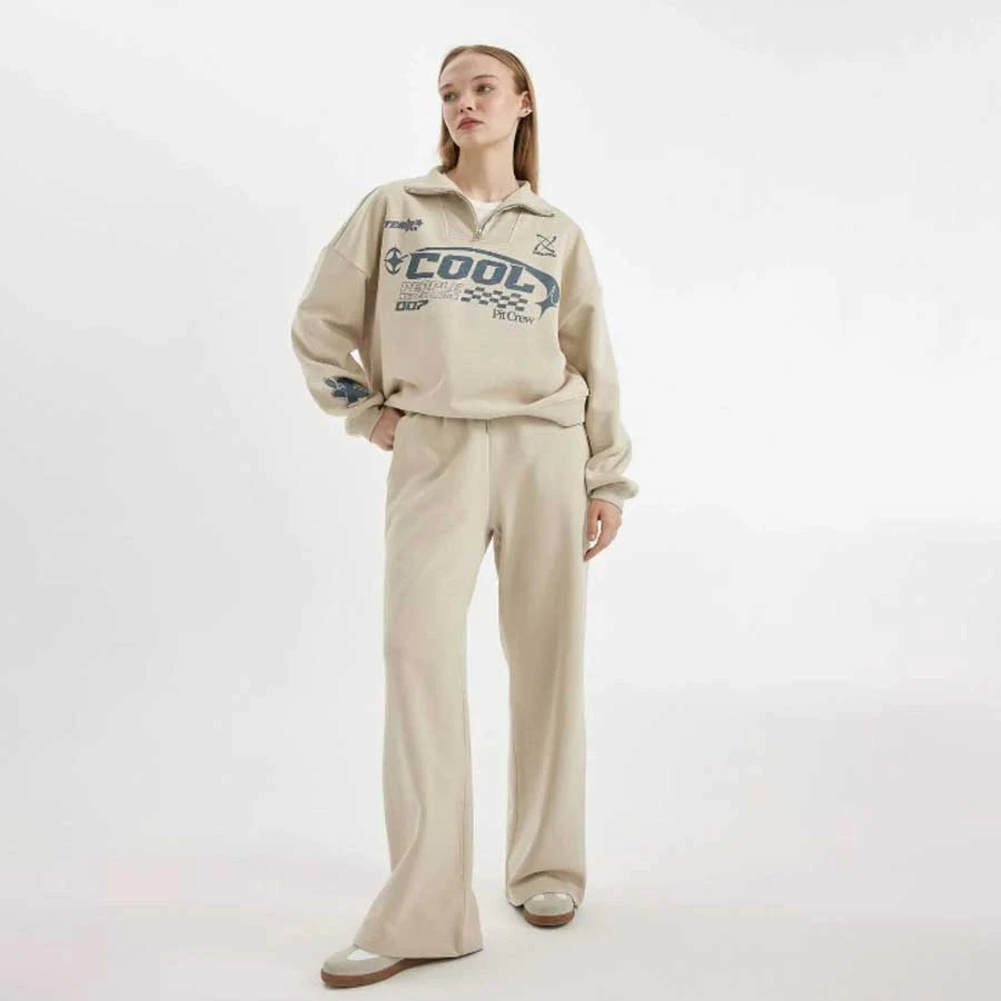 Defacto Coool Wide Leg Sweatpants Elastic Waist Lace-Up Pocket Basic Plain