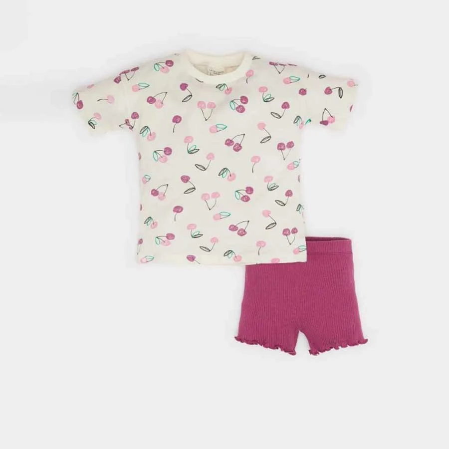 Defacto Baby Girl 2 Piece Set Patterned Short Sleeve T-Shirt Elastic Waist Shorts