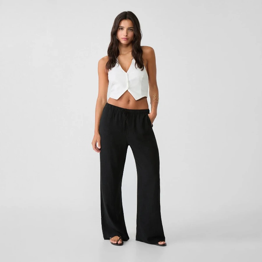 Stradivarius Linen Blended Loose Cut Trousers