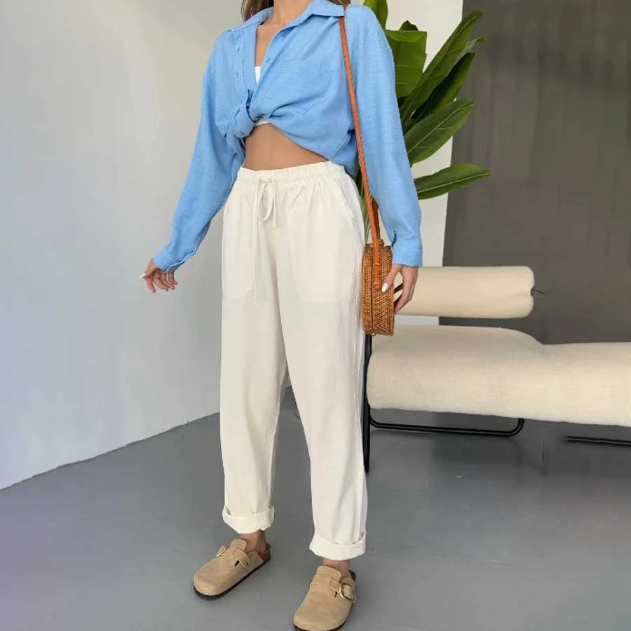 COMBINE MICHAIL White Women’s Linen Trousers