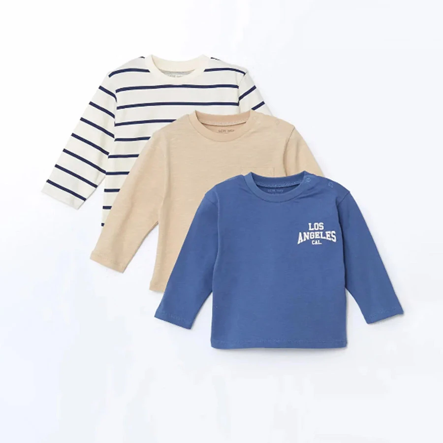 LC Waikiki – Baby Blue Crew Neck Printed Baby Boy Sweatshirt 3-Piece