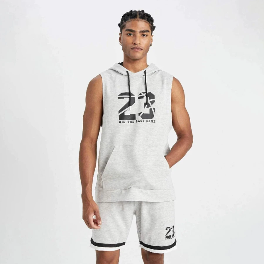 Defacto Defactofit Standard Fit Number Pattern Hooded Sleeveless Tank Top