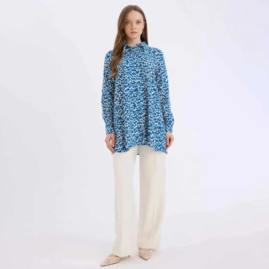 Defacto Regular Fit Patterned Long Sleeve Hijab Shirt Tunic