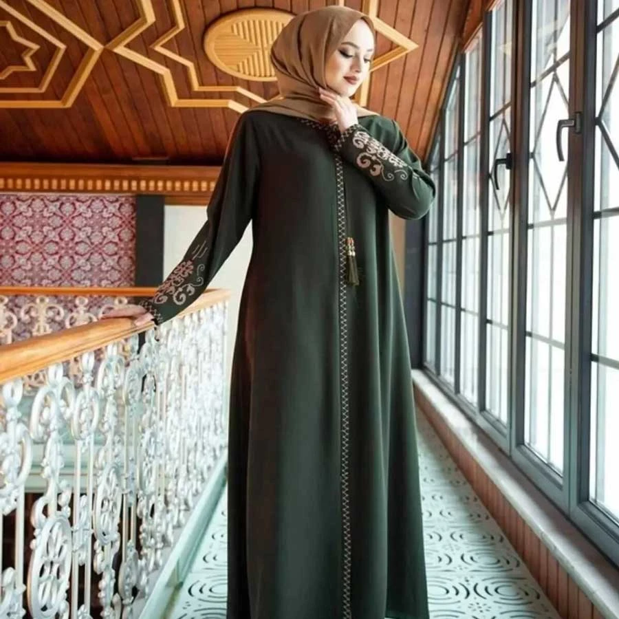 ISTANBUL STYLES Large Size Embroidered Zippered Ferace