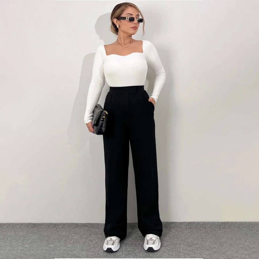Ritnice Line Women's Lycra Velcro Closure Black Palazzo Trousers