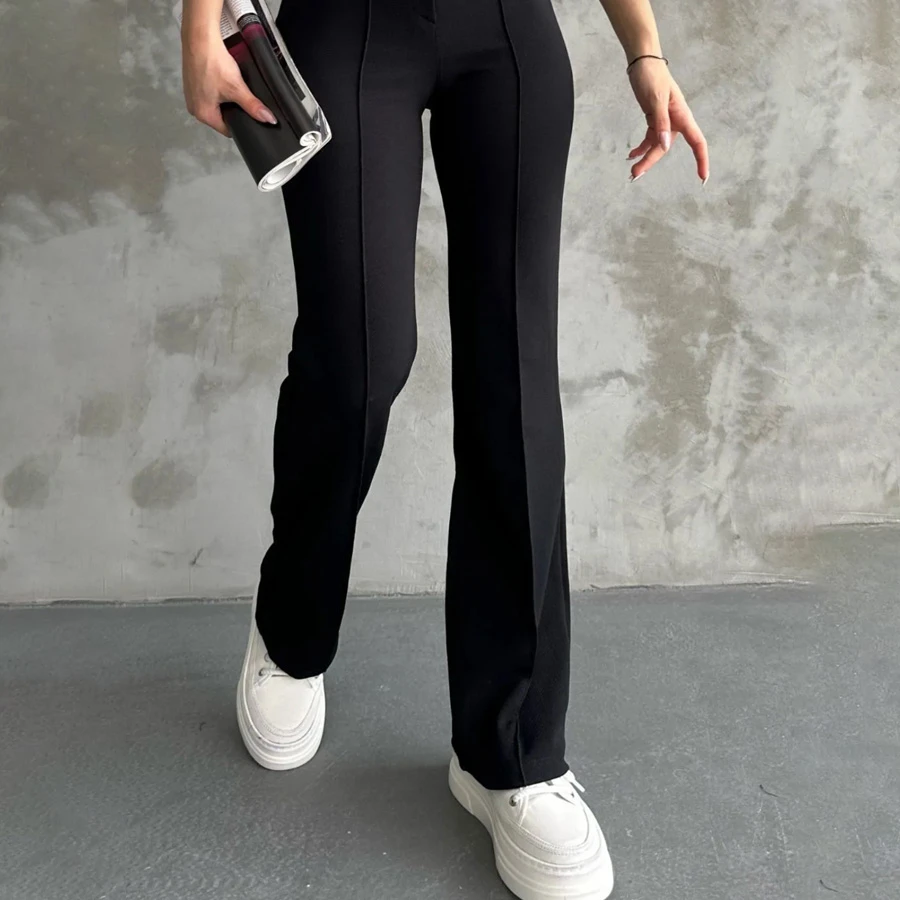 macharel jeans Kadın Siyah Yüksek Bel Toparlayıcı İspanyol Paça Palazzo Pantolon