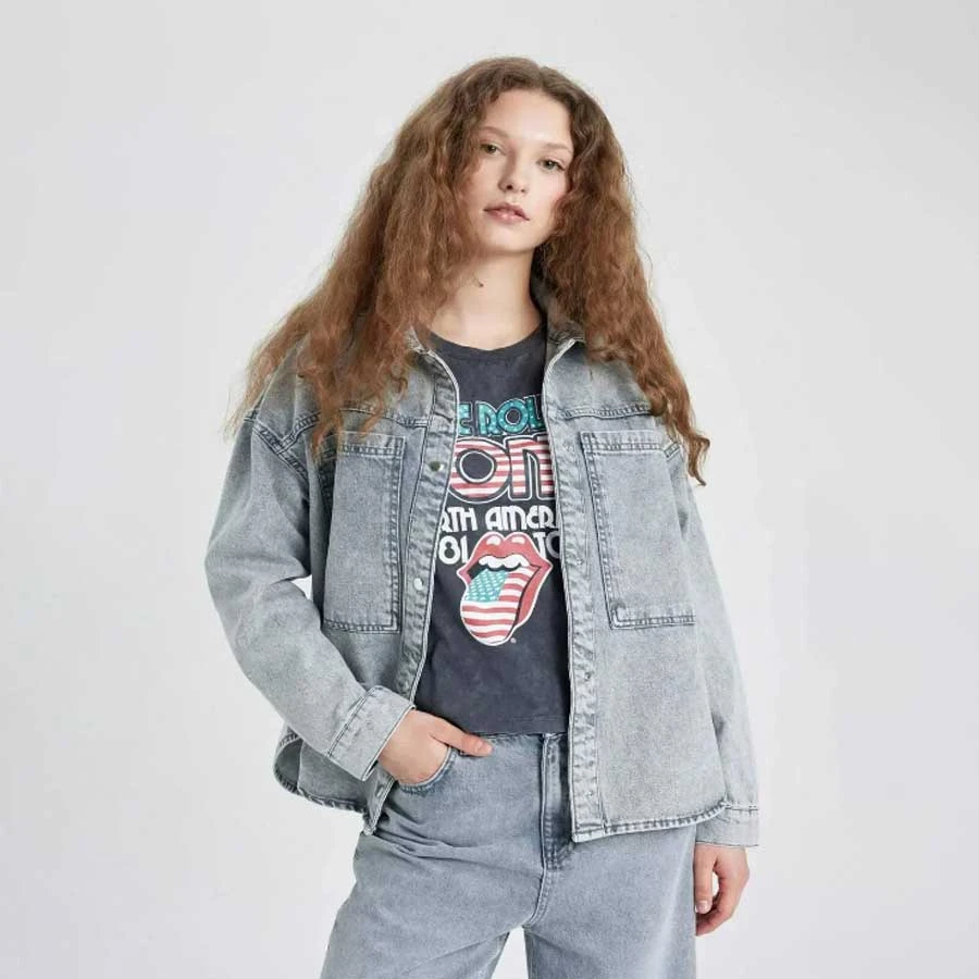 Defacto Jean Shirt Jacket with Pockets and Snap Fasteners