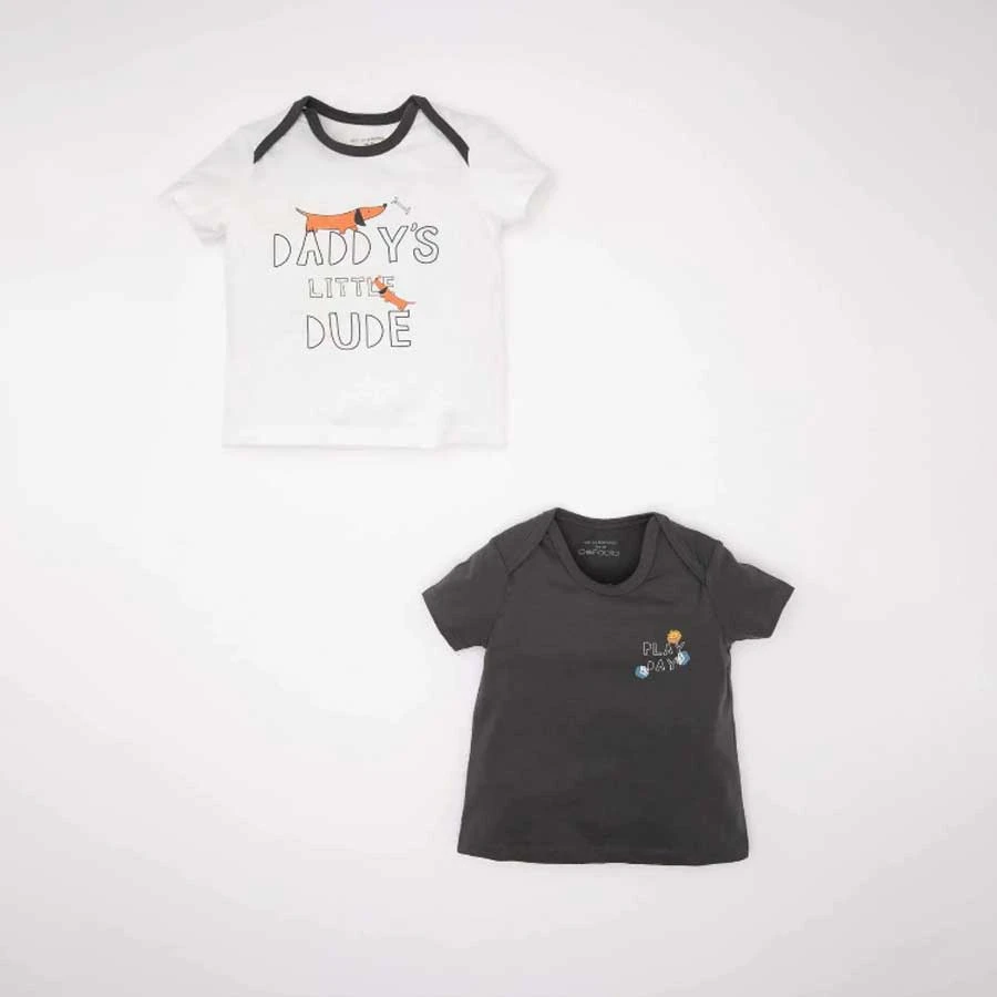 Defacto Baby Boy Newborn Envelope Collar Dog Printed Combed Cotton 2-Piece Short Sleeve T-Shirt