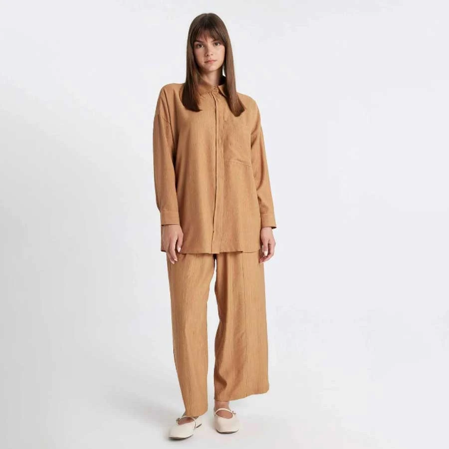 Defacto Relax Fit Crinkle Fabric Long Sleeve Hijab Shirt Tunic