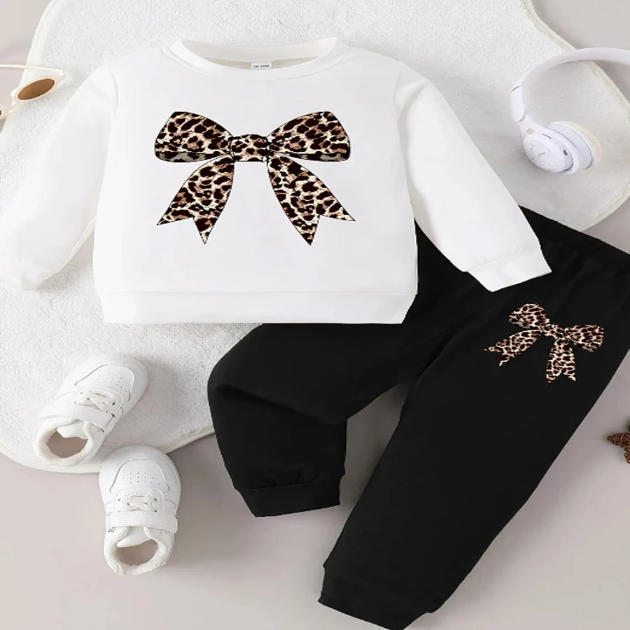 ADABEBEK New Season Leopard Bow Printed 2-Piece Baby Set