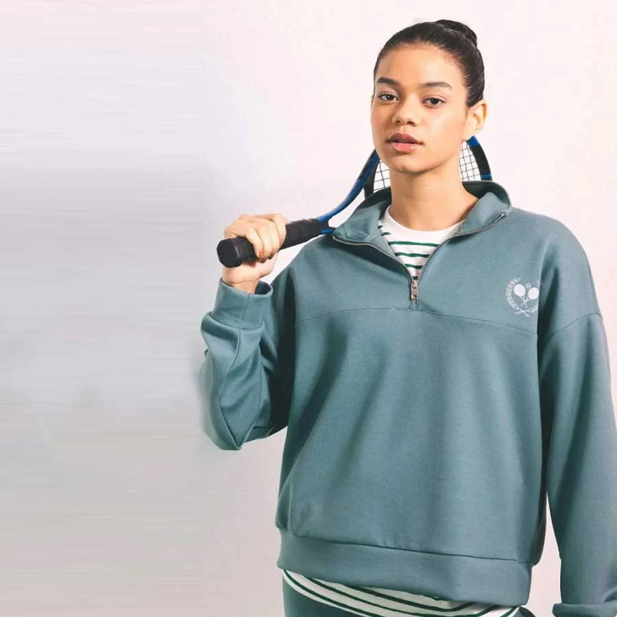 Defacto Defactofit Oversize Wide Fit Zipper Stand Collar Printed Sports Sweatshirt