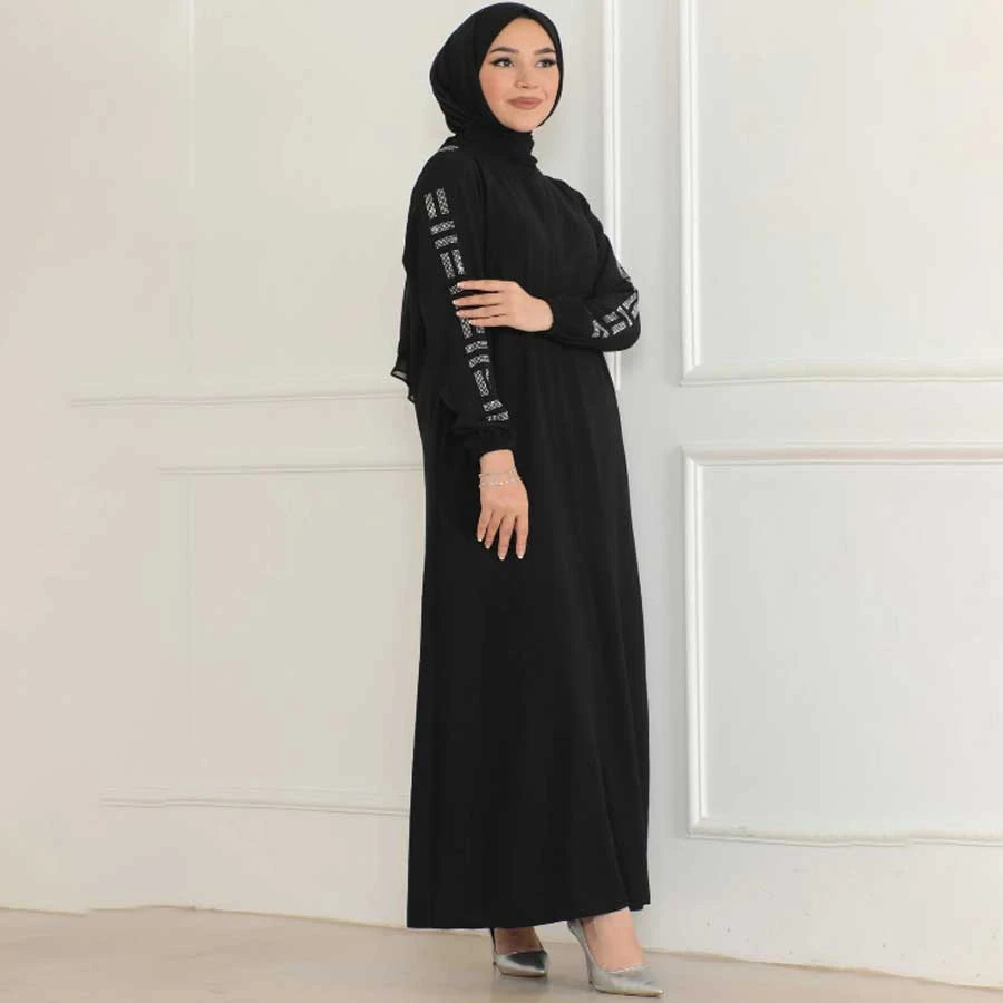 OKTAYUSTA COLLECTION New Season Black Stone Detailed Abaya