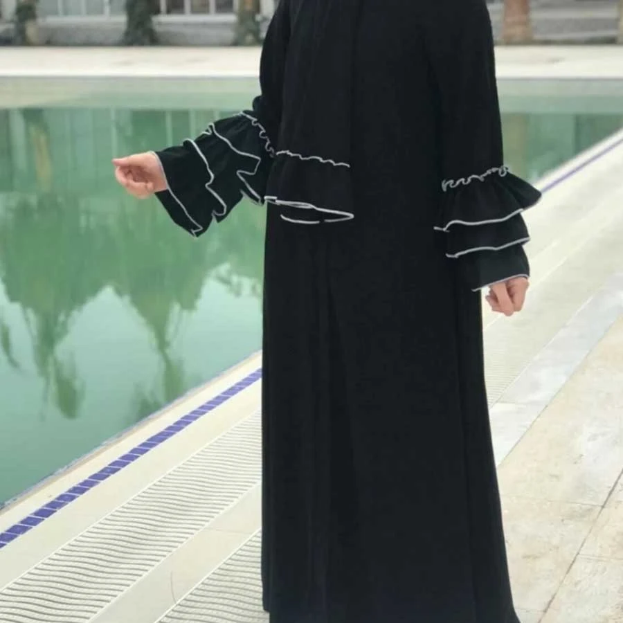 NAKSIDiL Ruffle Arm Detailed Black Ferace