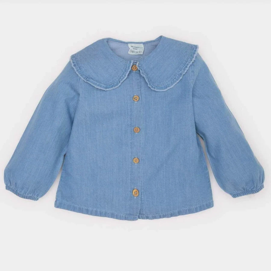 Defacto Baby Girl Big Collar Jean Look Long Sleeve Shirt
