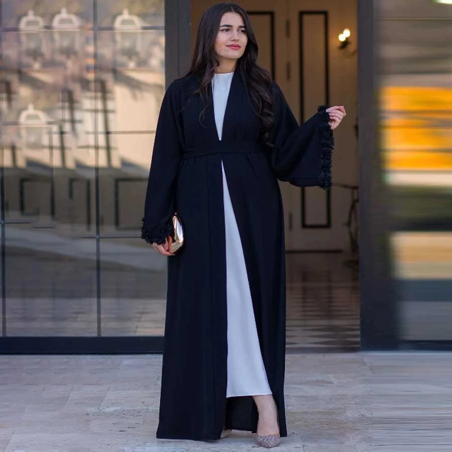 MELEK ARAZ Black Sleeve Floral Detailed Zahra Abaya