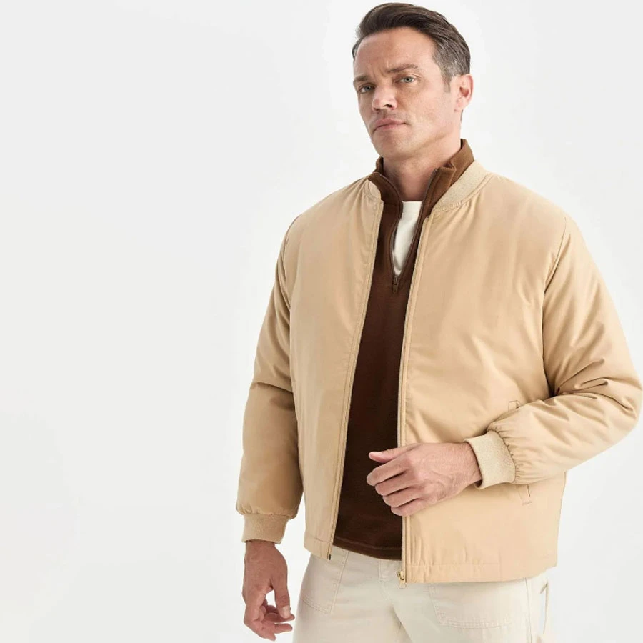 Defacto Water Repellent Lightweight Bomber Coat Jacket College Collar Zip-Up Double Pockets Seasonal