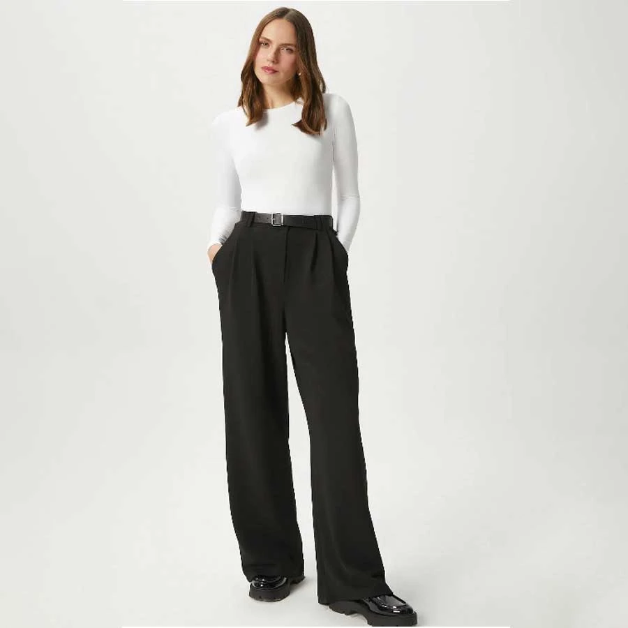 Ritnice Women’s Rena Belted Lycra Black Palazzo Trousers