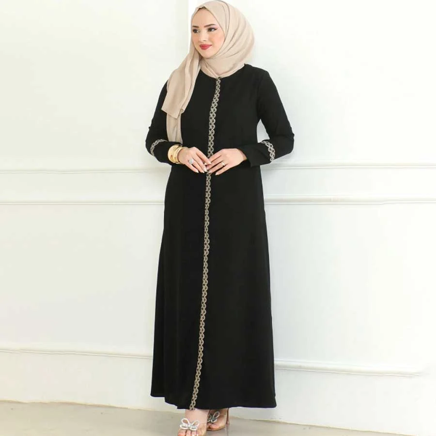 ISTANBUL STYLES Crepe Fabric Embroidered Zippered Ferace