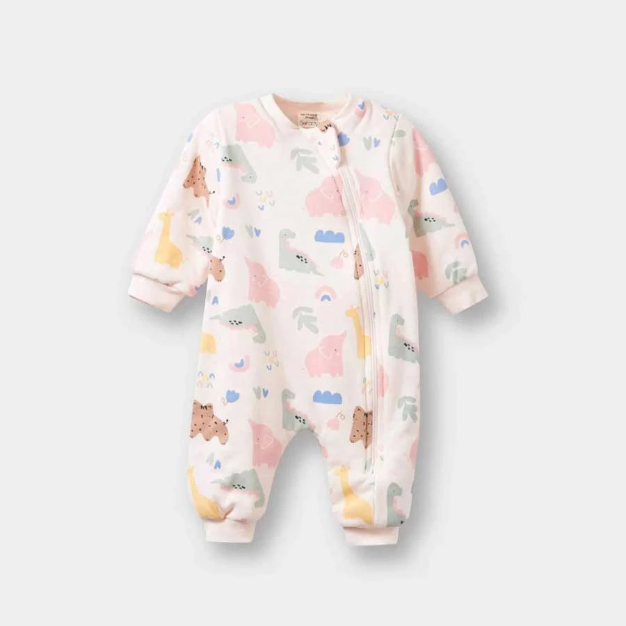 Defacto Baby Girl Dinosaur Printed Long Sleeve Zippered Jumpsuit