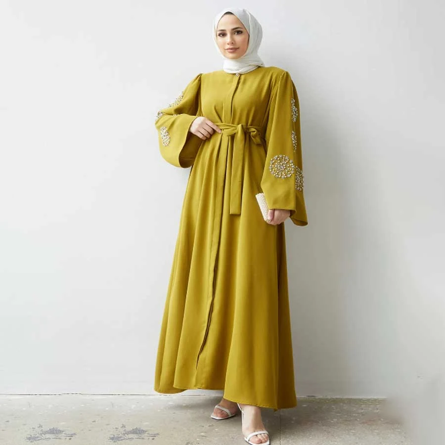 VAVINOR Liva Stone Abaya with Arms – Oil Green