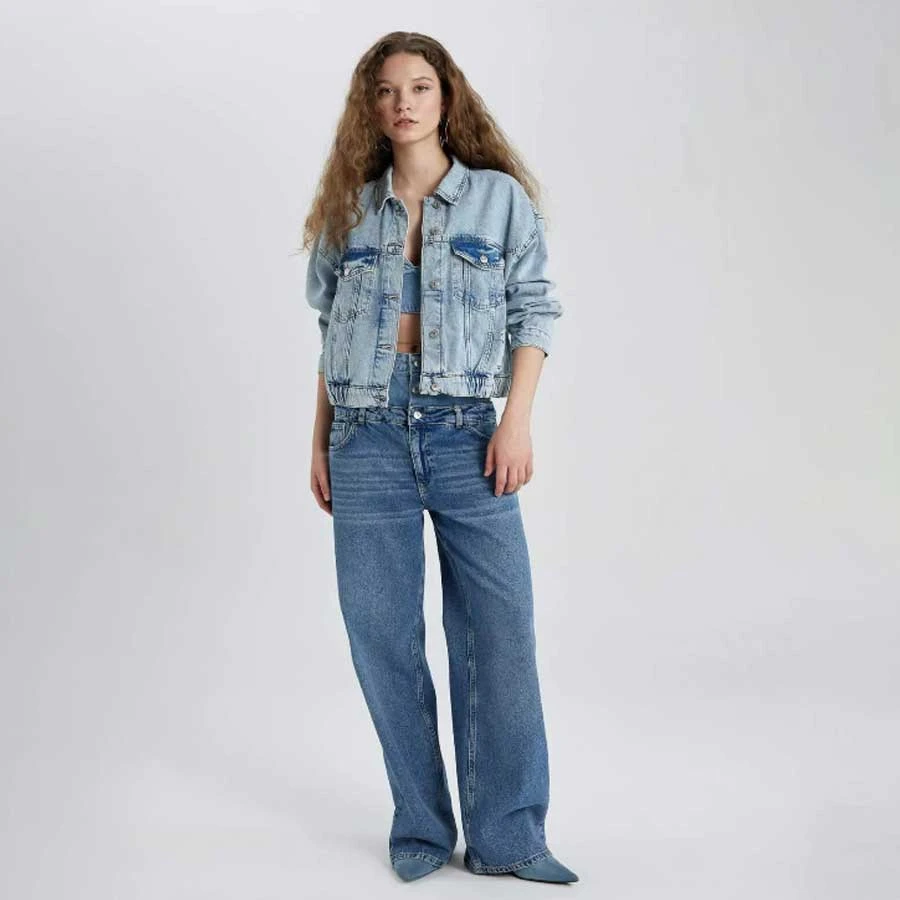 Defacto Shirt Collar Button Pocket Jean Bomber Jacket