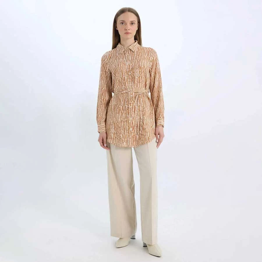 Defacto Regular Fit Patterned Belted Long Sleeve Hijab Shirt Tunic