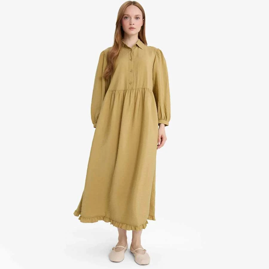 Defacto Shirt Collar Long Sleeve Maxi Dress