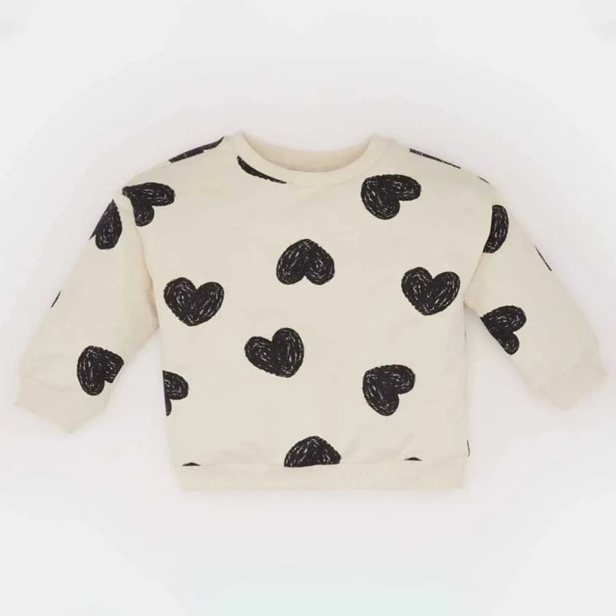 Defacto Baby Girl Crew Neck Heart Patterned Sweatshirt