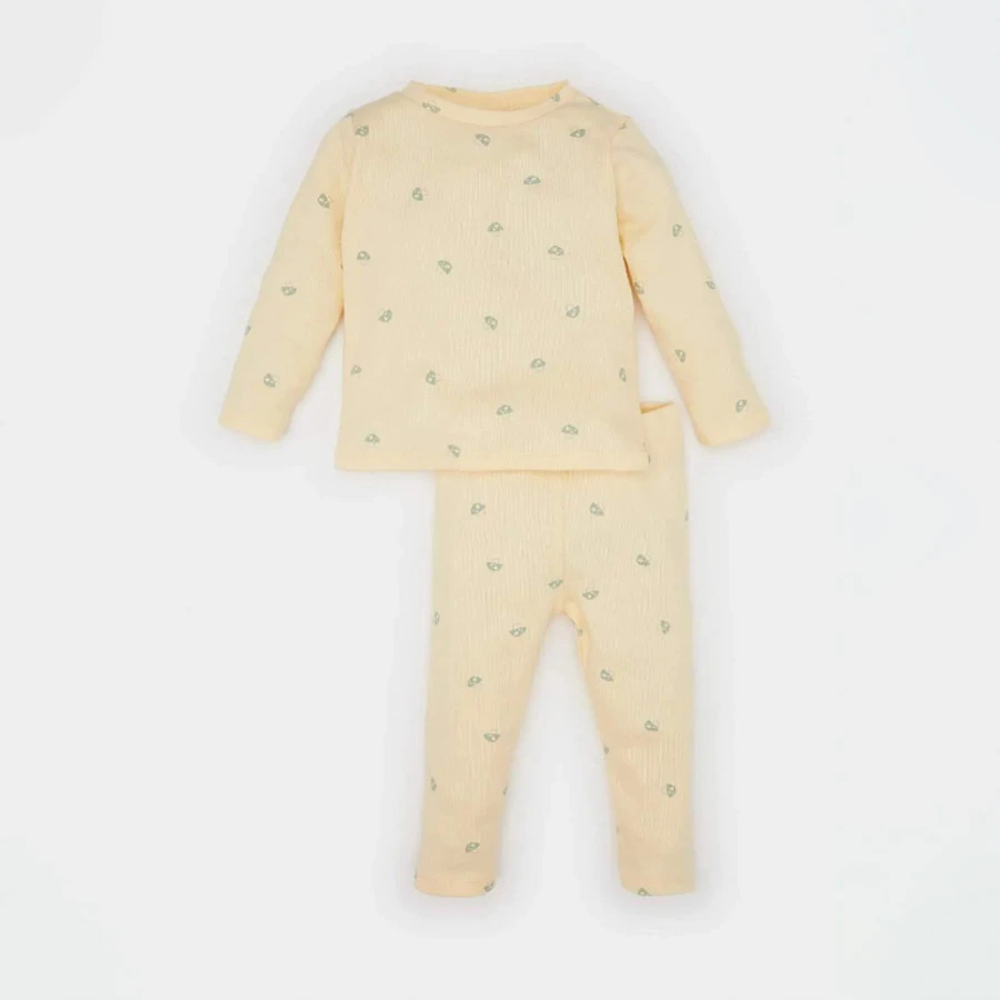 Defacto Baby Girls Pajamas Set – Patterned Long Sleeve Ribbed Camisole Top with Elastic Waist Long Bottom