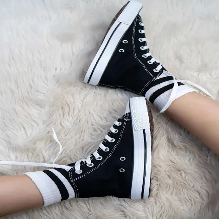 Shupe Unisex Black and White High Top Linen Sports Shoes Sneakers