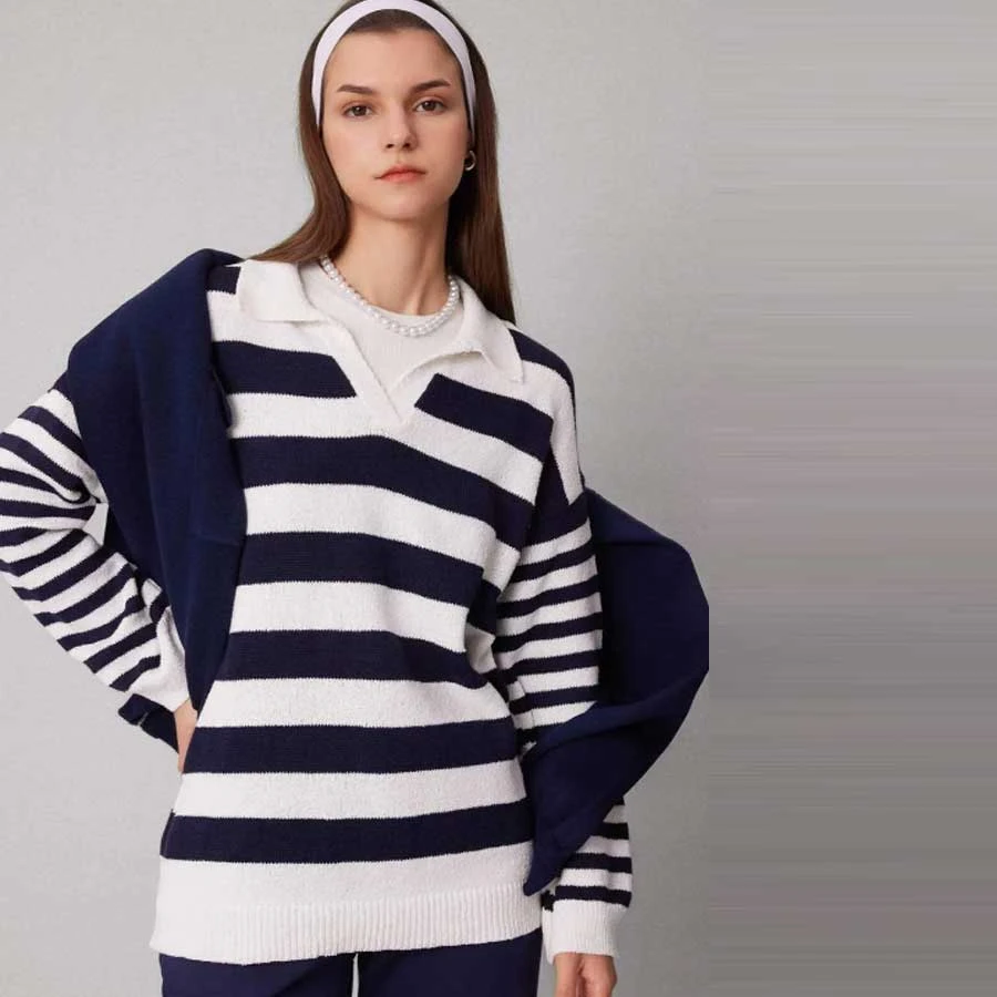 Defacto Regular Fit Striped Polo Neck Hijab T-Shirt Tunic