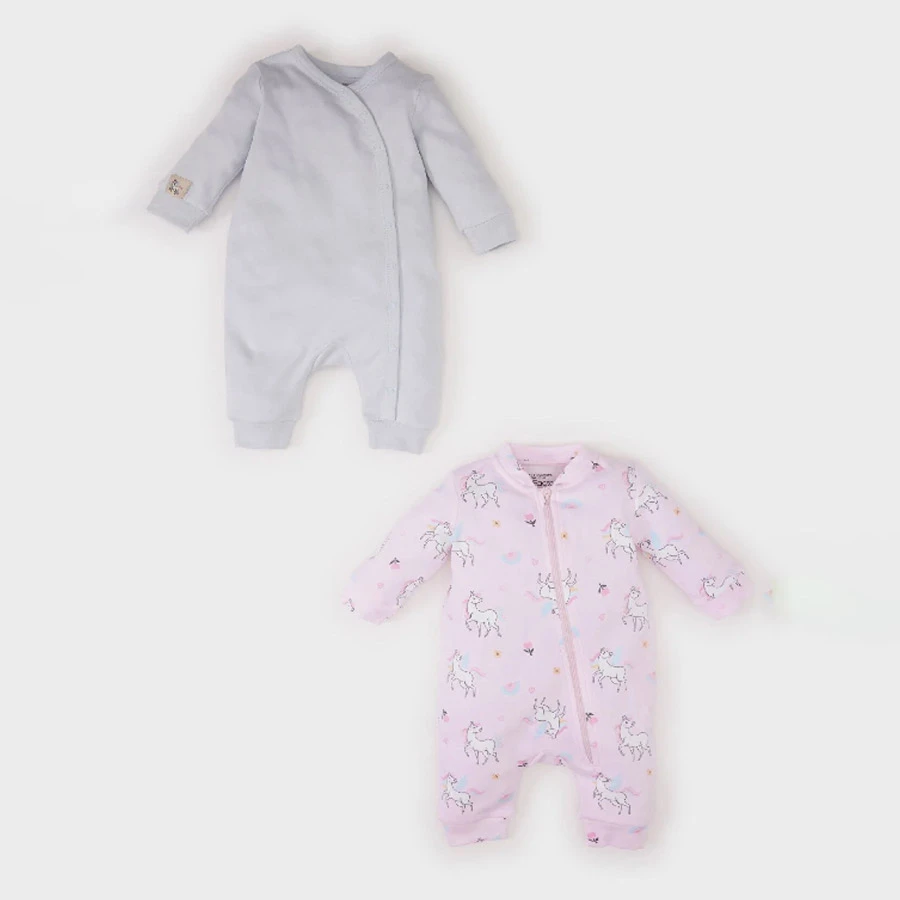 Defacto Baby Girl Newborn Unicorn Printed 2-Pack Long Sleeve Romper