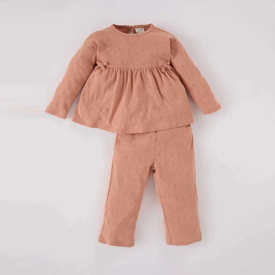 Defacto Long Sleeve Rib Pajamas Set for Baby Girl