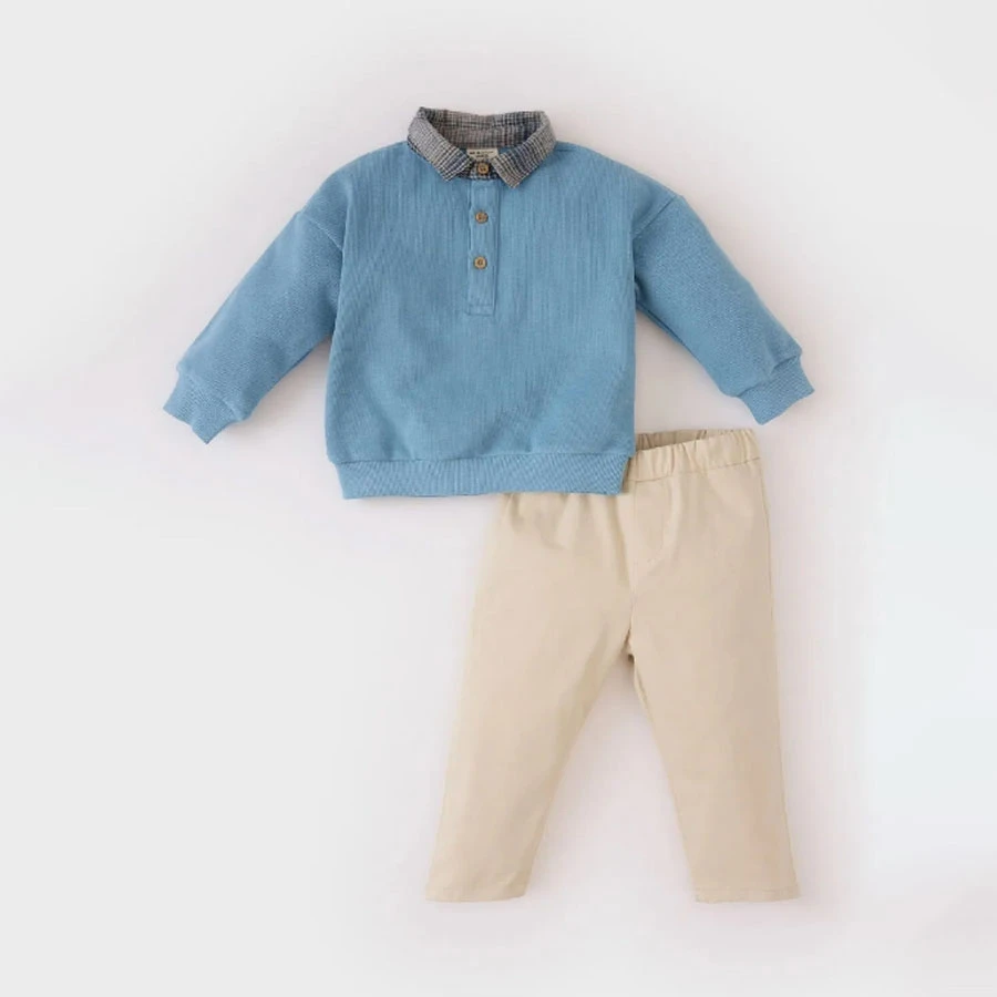 Defacto Baby Boy 2-Piece Set Shirt Collar Sweatshirt Elastic Waist Bottom