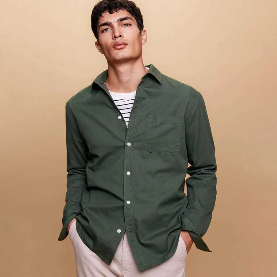 Defacto 100% Cotton Regular Fit Button Basic Plain Gabardine Long Sleeve Shirt