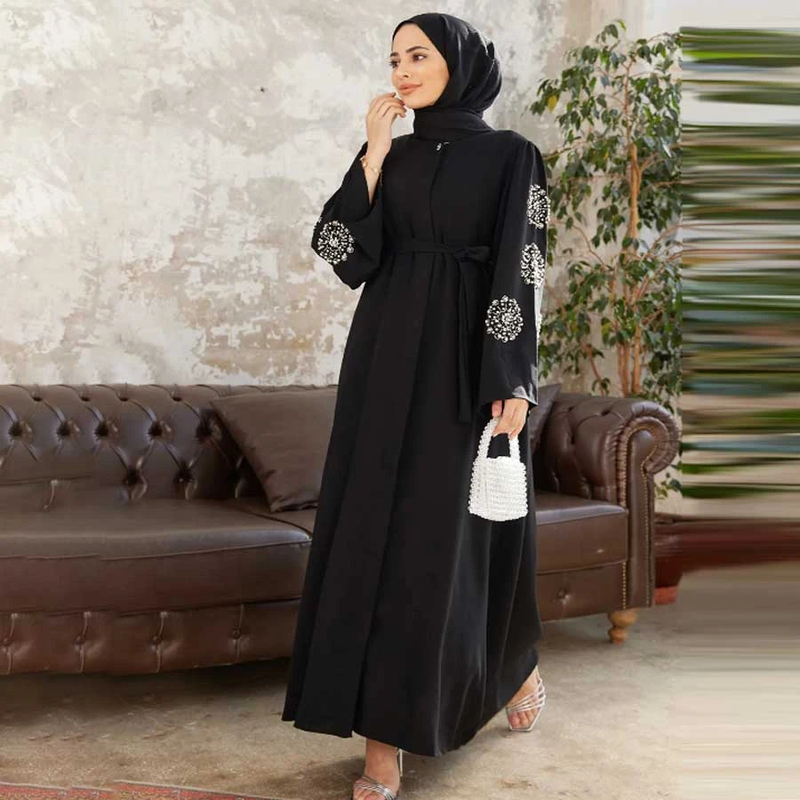 VAVINOR Liva Stone Abaya with Sleeves – Black