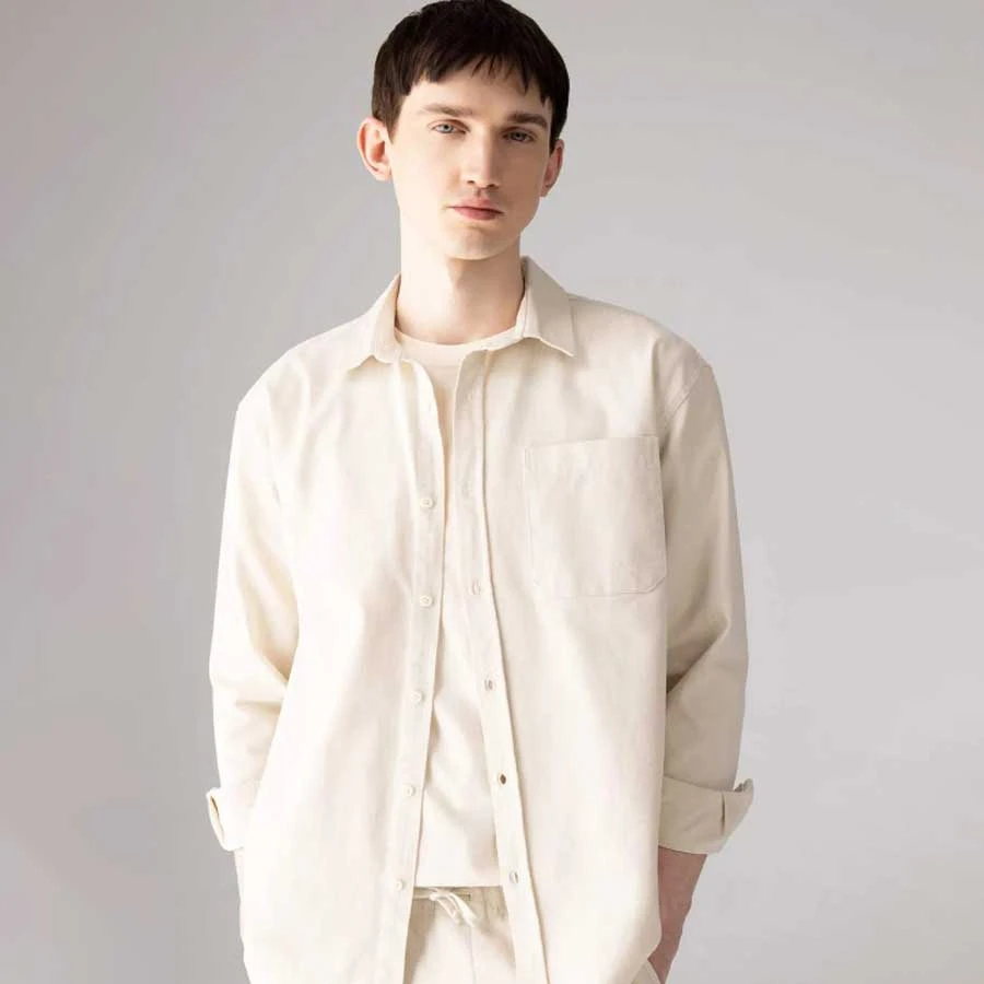 Defacto 100% Cotton Relax Fit Polo Collar Gabardine Long Sleeve Shirt