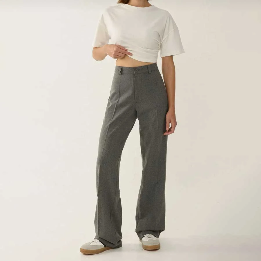 Hiccup High Waist Straight Fabric Trousers
