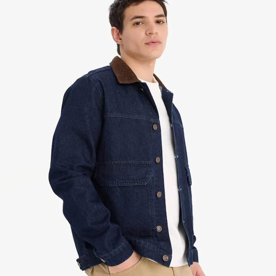 Defacto 100% Cotton Slim Fit Contrast Collar Seasonal Spring Jean Jacket