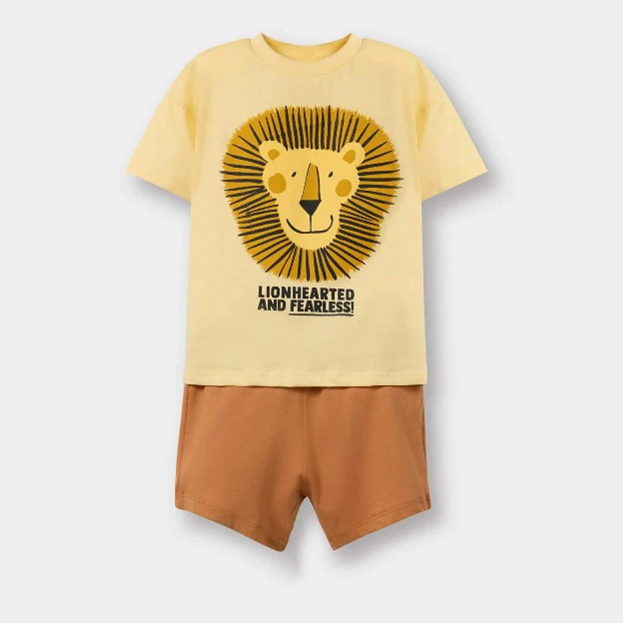 Defacto Baby Boy 2-Piece Set – Lion Printed Short Sleeve T-Shirt & Elastic Waist Shorts