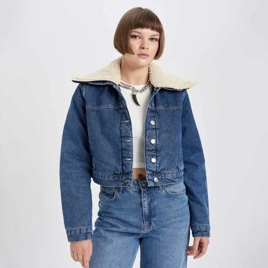 Defacto Jean Jacket - Faux Fur, Collar